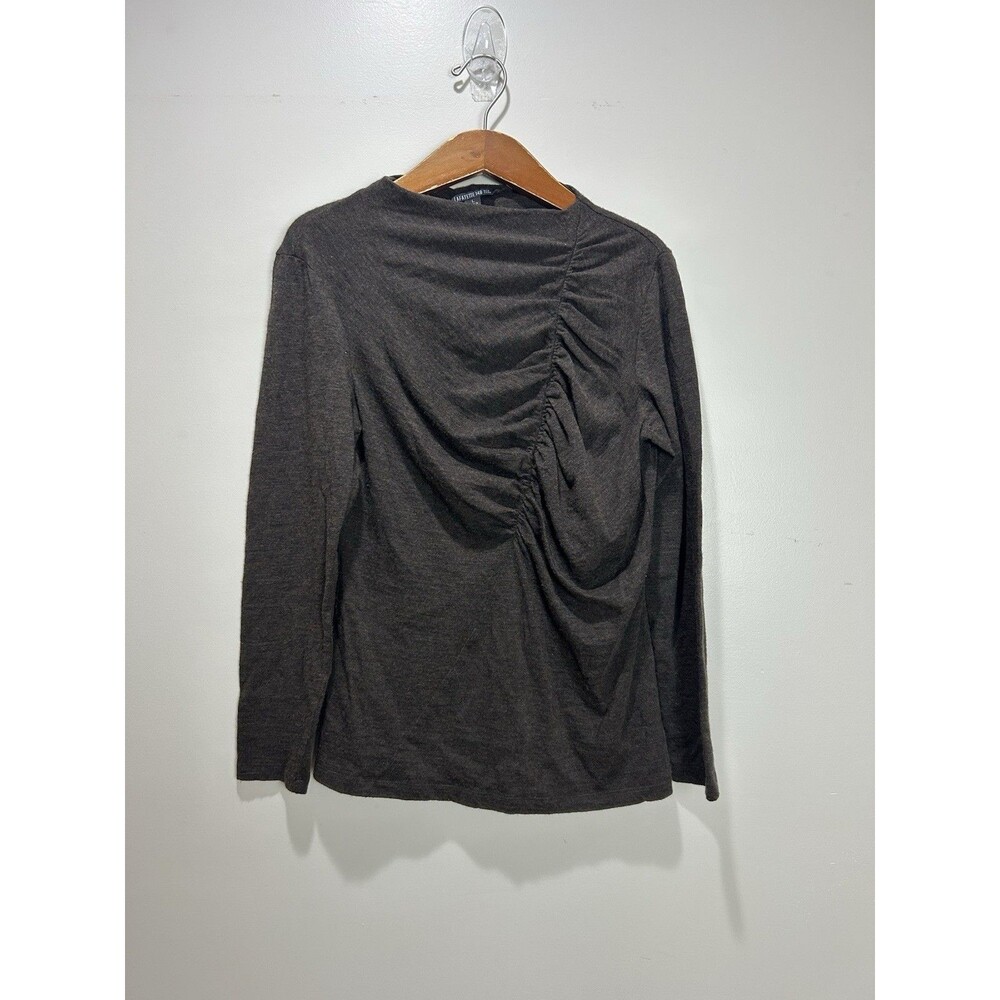 Lafayette 148 Brown Ruched Wool Sweater Long Sleeve Lightweight Size L